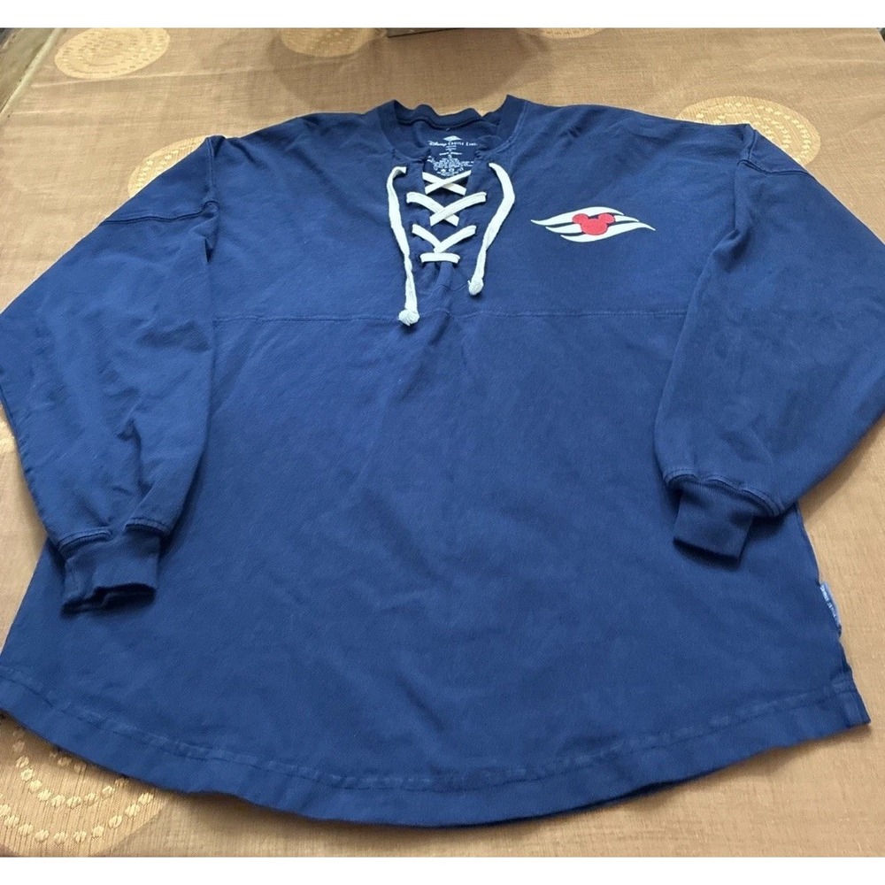 Disney Cruise Line Spirit Jersey Womens S Blue Long Sleeve Lace Up Sweatshirt
